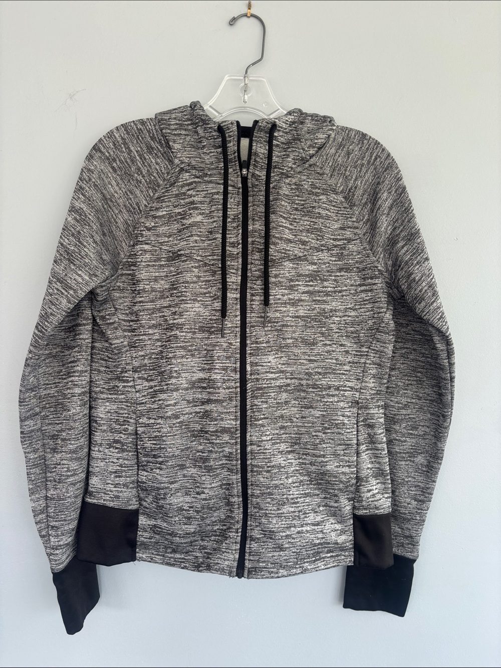 Grey Marled Full-Zip Hoodie with Black Accents